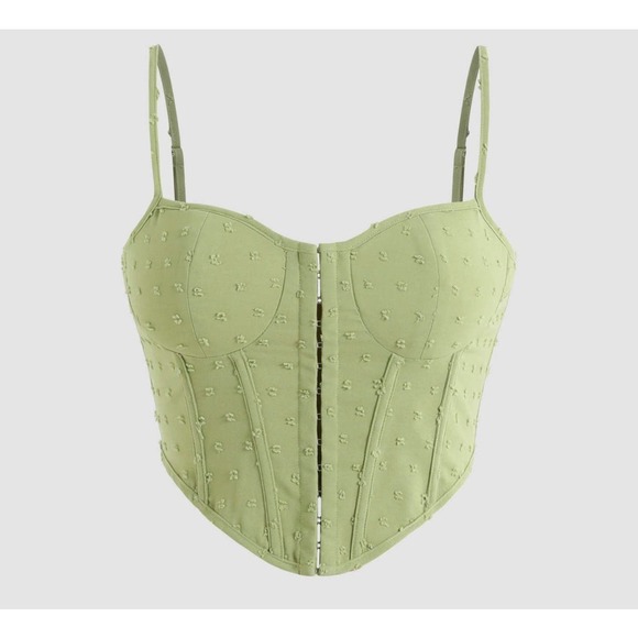 Cider Tops - CIDER Corset Top Size M NEW Green Swiss Dot MSRP$22